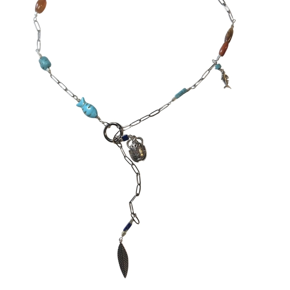 Carnelian Turquoise Scarab Lariat